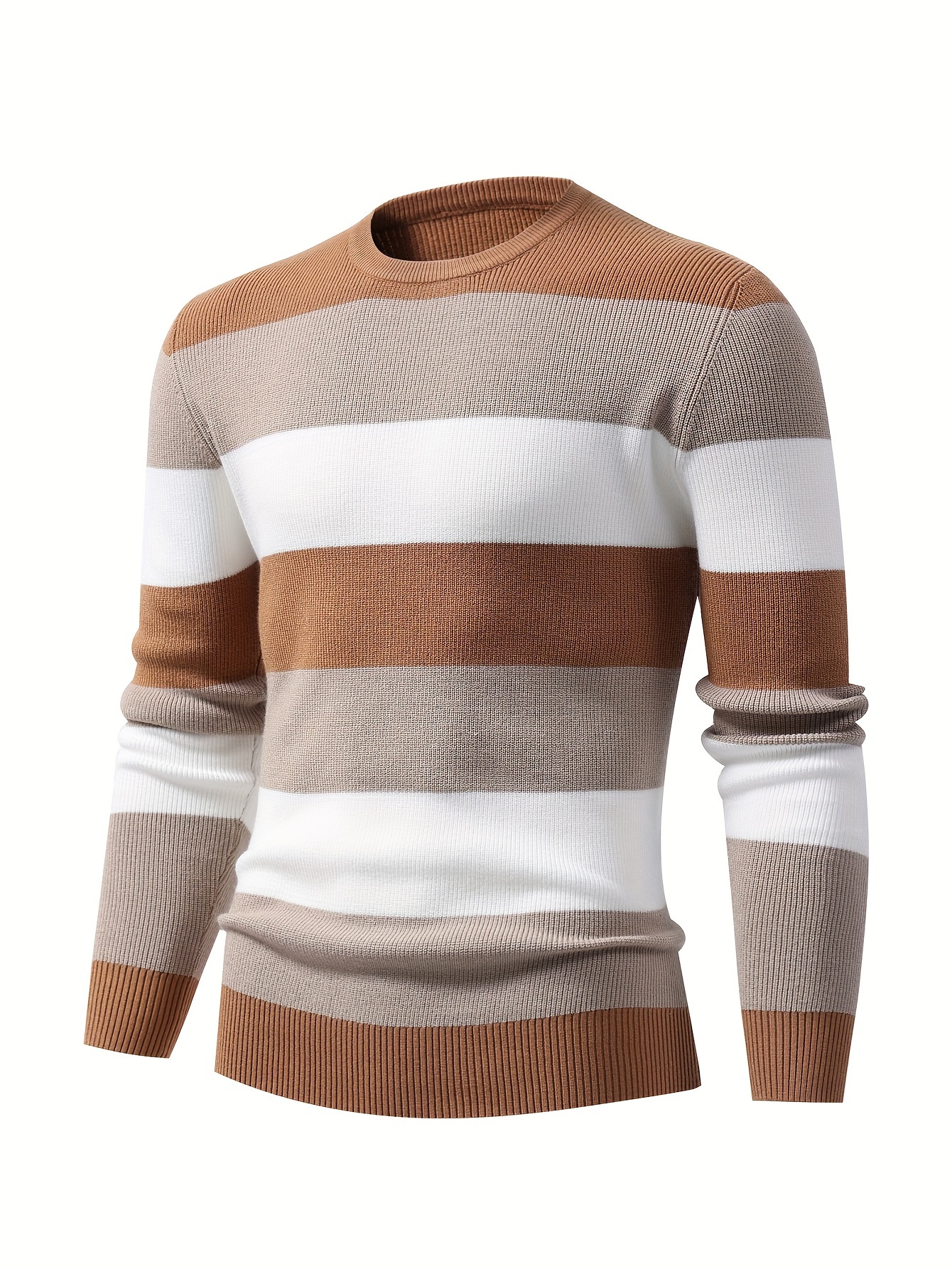 mens stylish color blocked knitted pullover casual breathable long sleeve high stretch crew neck top for city walk street hanging outdoor activities details 5