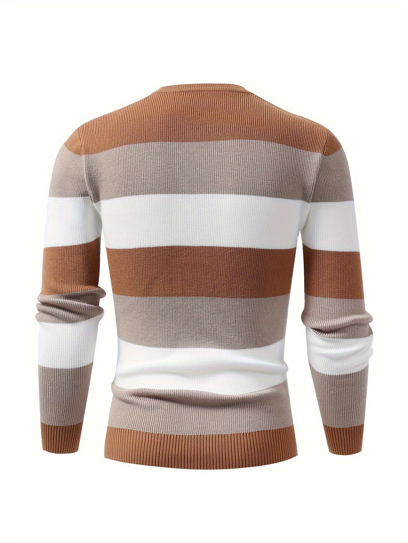 mens stylish color blocked knitted pullover casual breathable long sleeve high stretch crew neck top for city walk street hanging outdoor activities details 6