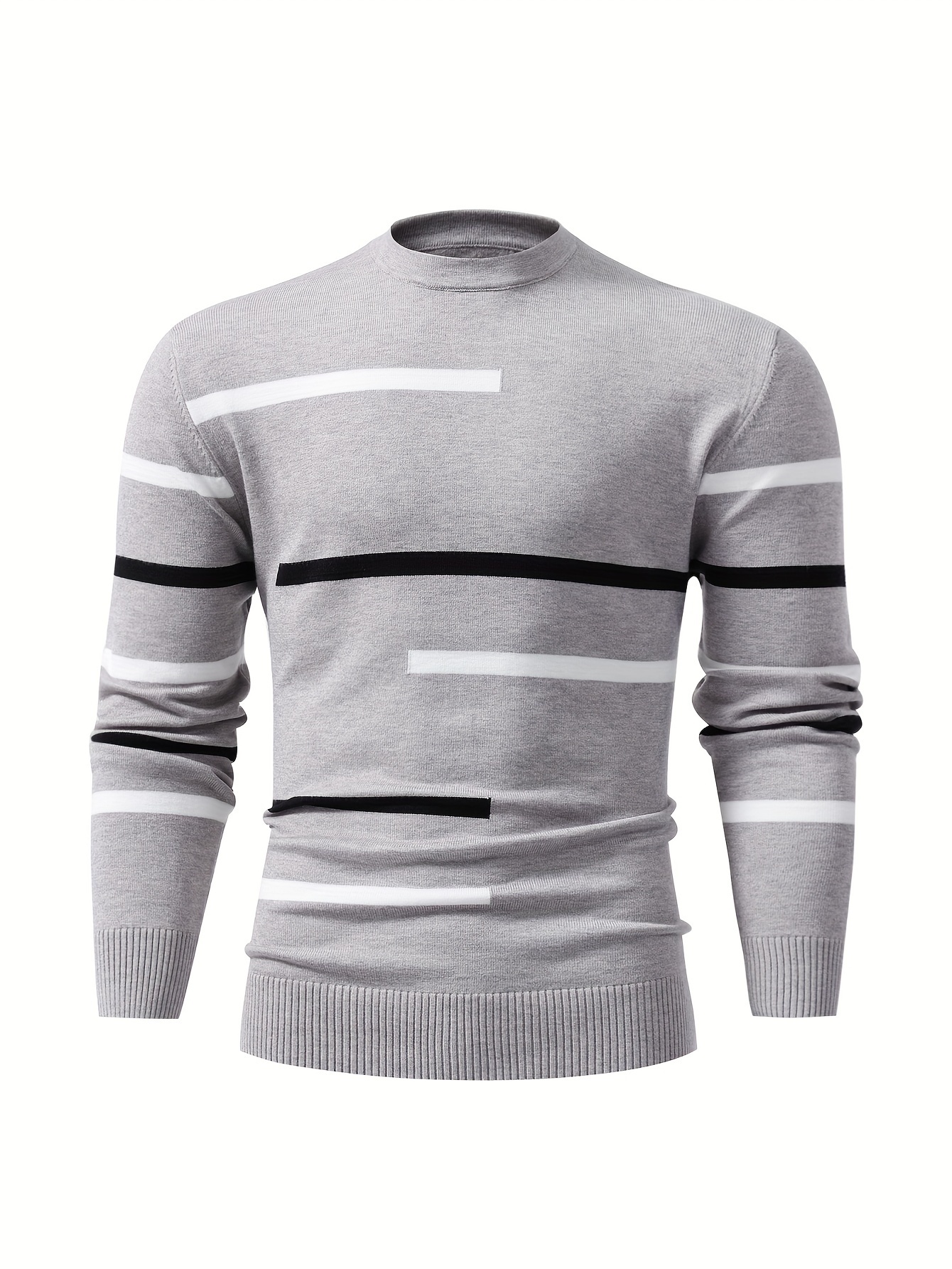 mens stylish stripe pattern knitted pullover casual breathable long sleeve crew neck top for city walk street hanging outdoor activities details 3