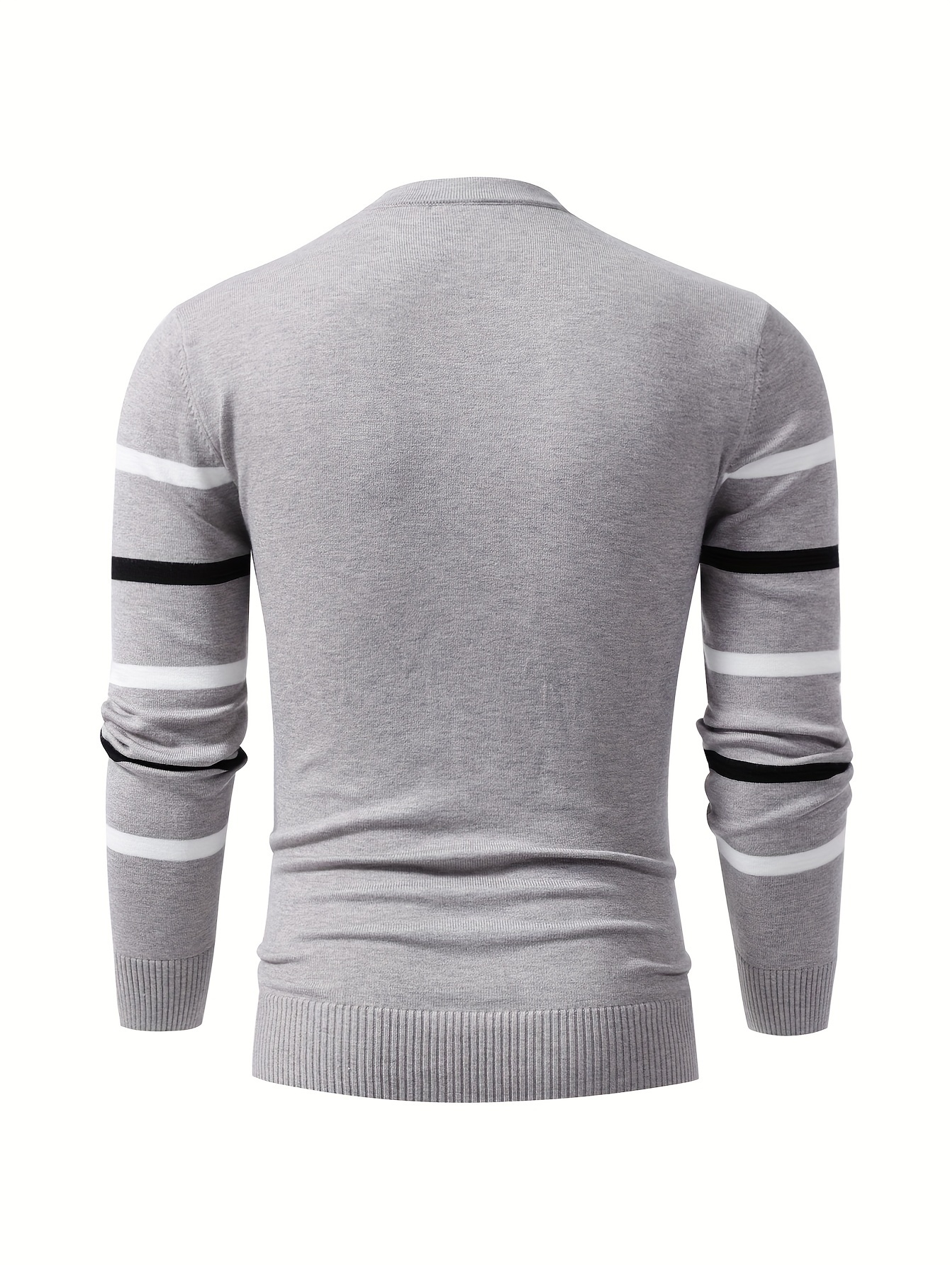 mens stylish stripe pattern knitted pullover casual breathable long sleeve crew neck top for city walk street hanging outdoor activities details 4