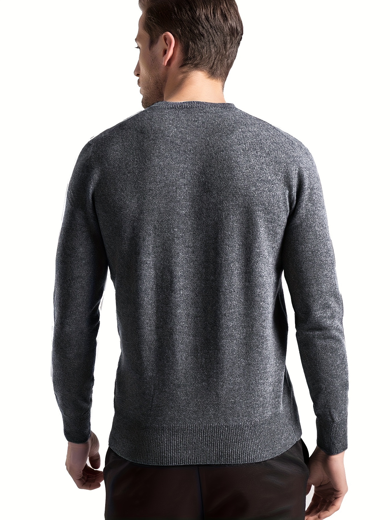 mens solid knit long sleeve v neck sweater for spring fall mens high stretch top for outdoor details 7