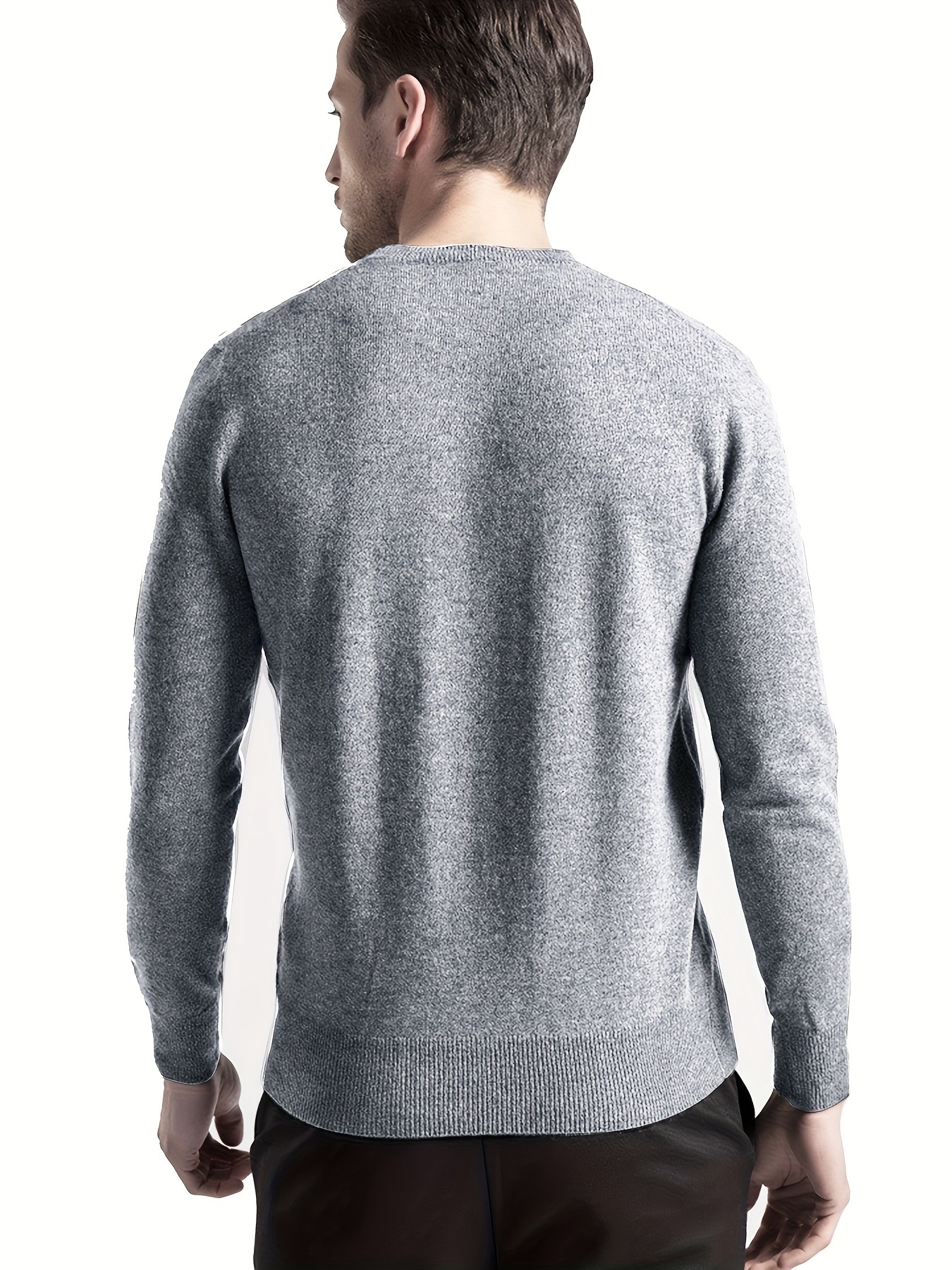 mens solid knit long sleeve v neck sweater for spring fall mens high stretch top for outdoor details 8