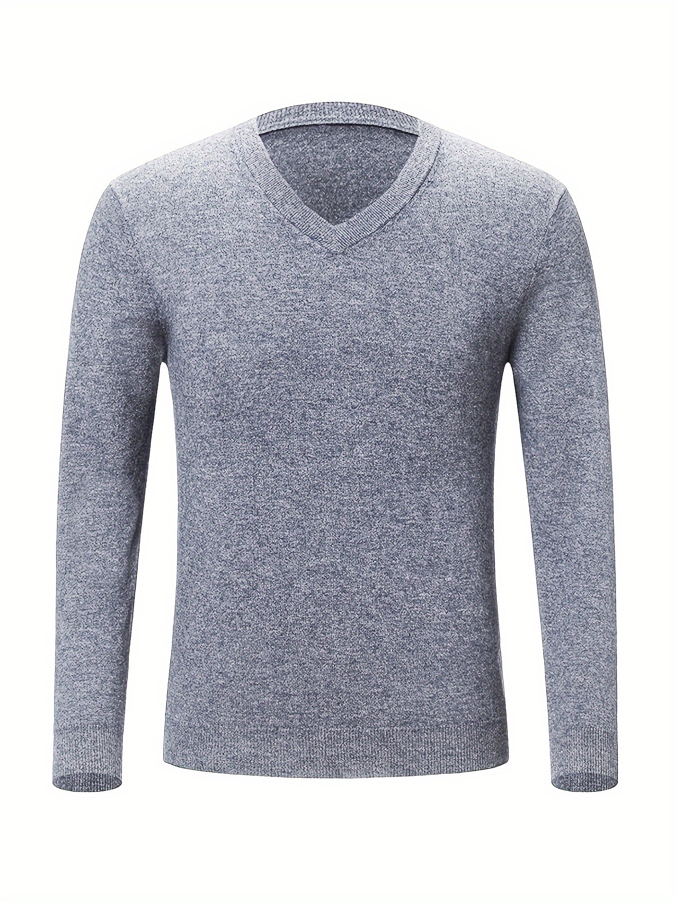 mens solid knit long sleeve v neck sweater for spring fall mens high stretch top for outdoor details 10