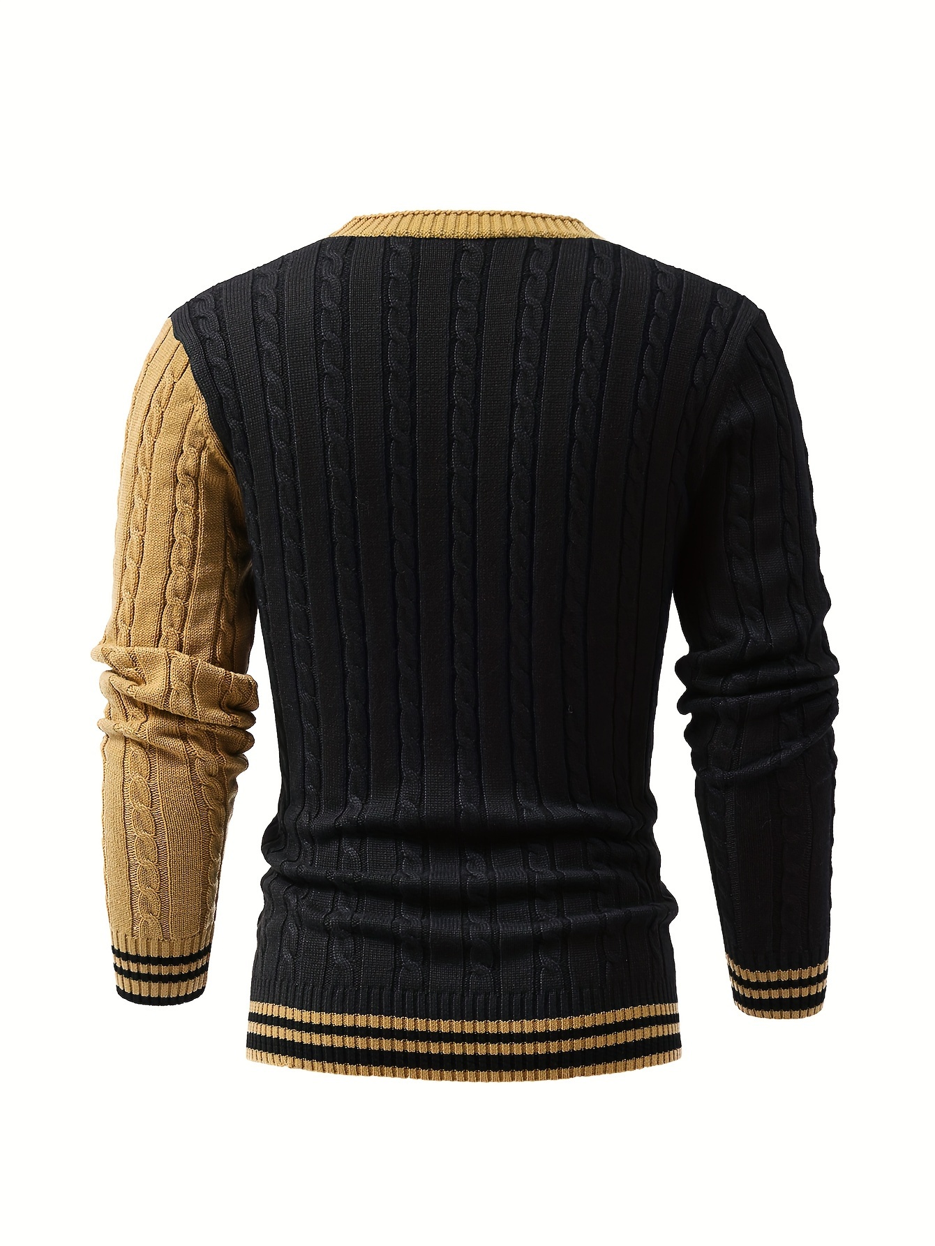 mens stylish color matching knitted pullover casual breathable long sleeve v neck button up top for city walk street hanging outdoor activities details 0