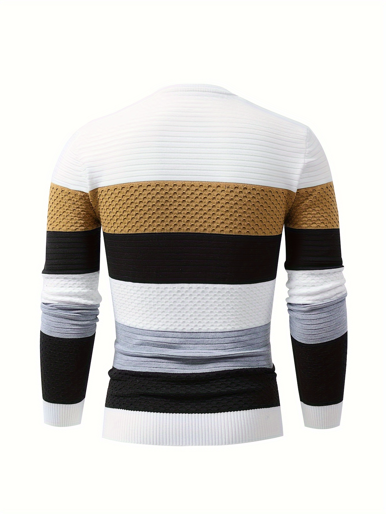 mens stylish color matching knitted pullover casual breathable long sleeve crew neck top for city walk street hanging outdoor activities details 0