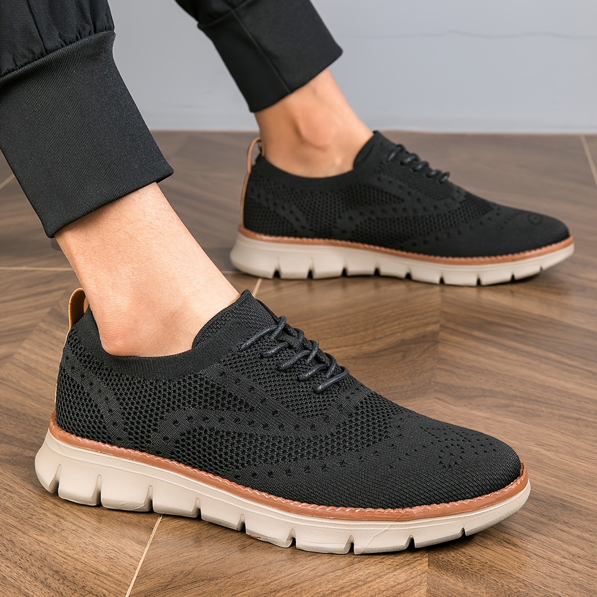 knit breathable sneakers plus size men s trendy solid colour details 2