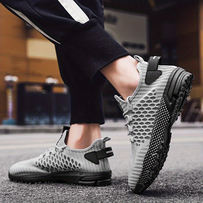 geometric print lace sneakers men s casual breathable mesh details 7