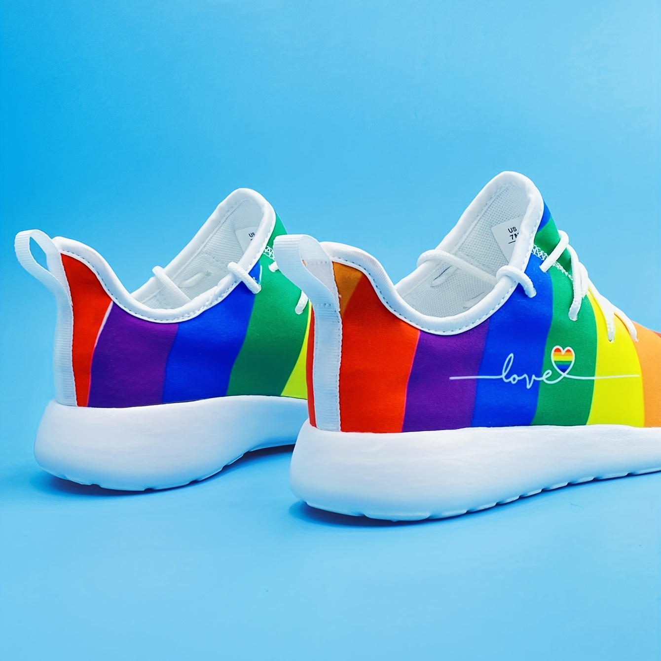 rainbow color pattern lace sneakers men s athletic shoes details 5