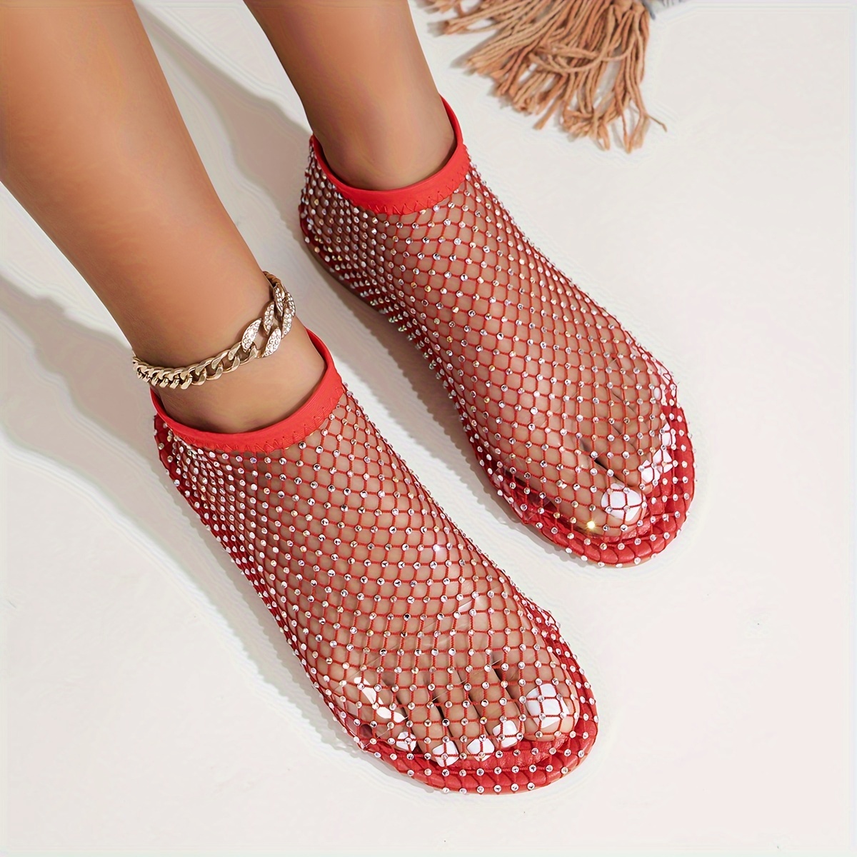 womens rhinestone pattern sandals slip on soft sole flat hollow out shoes summer transparent beach shoes details 7