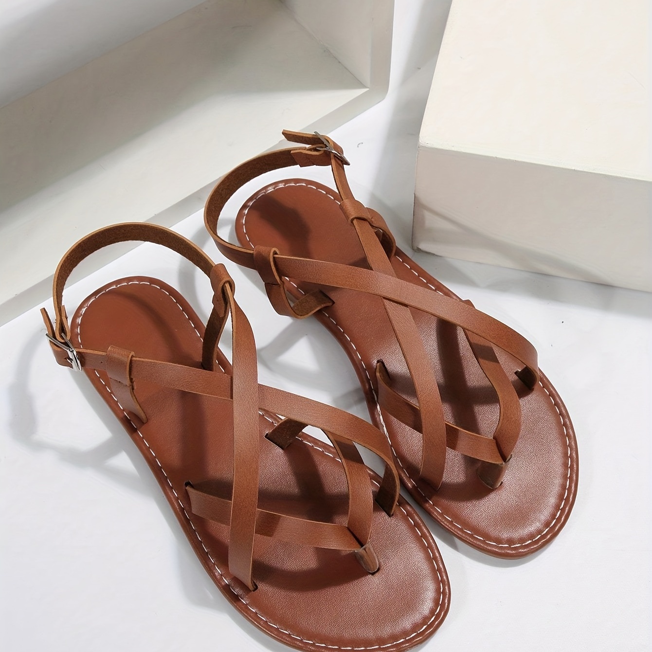 womens clip toe flat sandals cross strap open toe buckle strap sandals casual beach shoes details 0