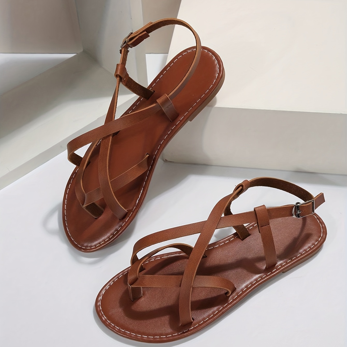 womens clip toe flat sandals cross strap open toe buckle strap sandals casual beach shoes details 5